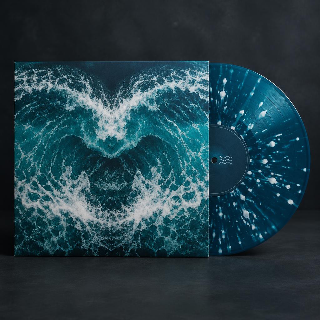 Ocean-blue vinyl with white foam spots beside The Tide wave sleeve